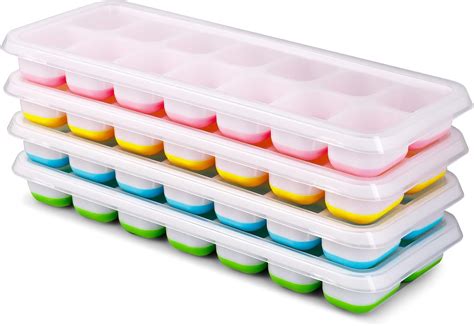 Ice Cube Tray, Pack of 4 Silicone Ice Cube Trays with Lid, Square Ice ...