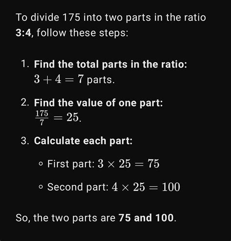 divide 175 into parts which are in the ratio 3:4 . - Brainly.in