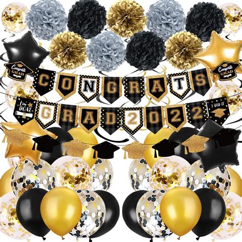 Buy 2022 Graduation Party Decorations- 49 Pcs Black White Gold ...