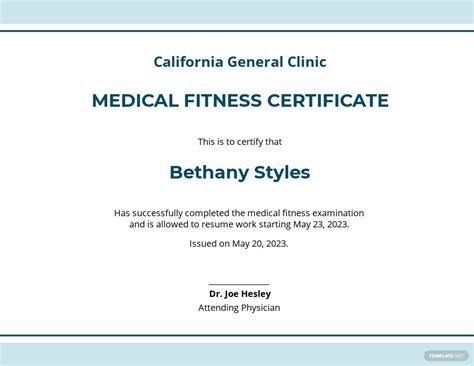 Fitness Medical Certificate Template | Template.net