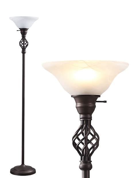 GyroVu Modern Torchiere Floor Lamp with White Swirl Glass Shade ...