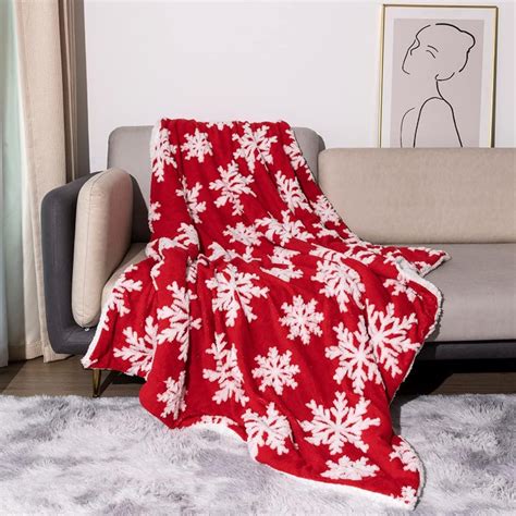 COTTEBED Flannel Sherpa Snowflake Throw Blankets Gifts Winter Warm ...