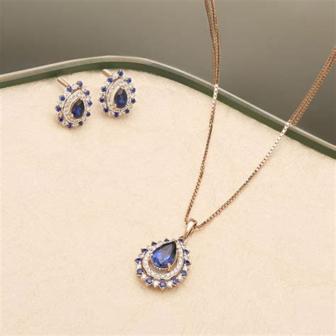 Buy Stylish Blue Stone and Diamond Drop Pendant Set OSP24E31-D441X0C ...