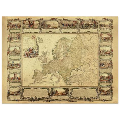 Ancient Old Map of Europe. Fine Art Print and Canvas of Antique Illustrated European Map ...