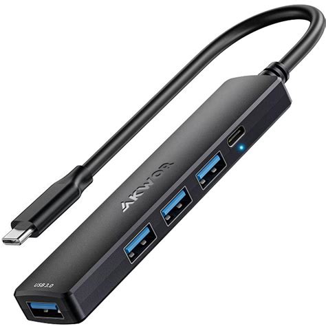 AKWOR USB C Hub 4 Ports, USB 3.0 Hub with USB C Powered/Data Port, USB ...