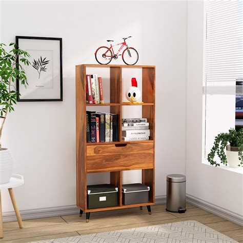 Birdhut Solid Sheesham Wood Bookshelf with 1 Storage Drawer - 5 Open ...
