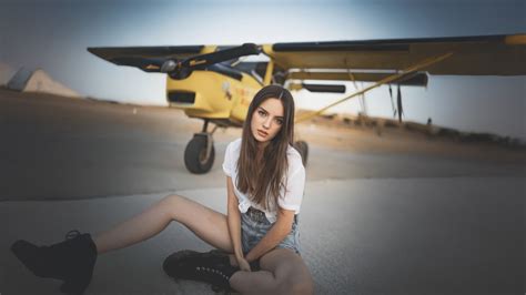 Cute Girl Posing Beside A Plane Wallpaper,HD Girls Wallpapers,4k ...