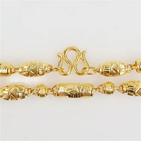 24kt GP Hollow Barrell Style Carved Link Chain Necklace-Evaluated By Certified Gemologist-AGS ...