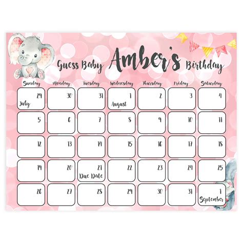 Guess The Baby Birthday - Pink Elephants Printable Baby Games ...