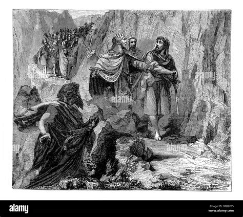 Illustration of Shimei Cursing David and throwing stones at him on his ...