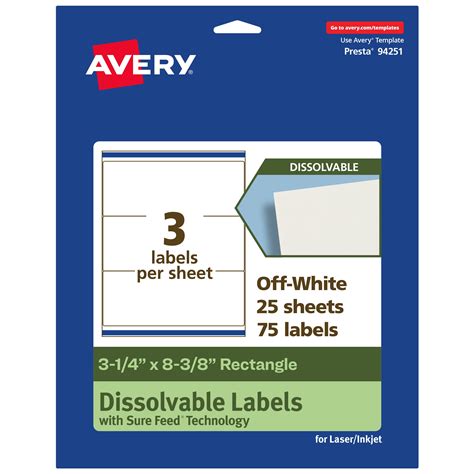 Avery Dissolvable Rectangle Labels, 3-1/4" x 8-3/8", 75 Labels ...