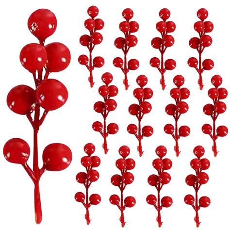 Buy TIED RIBBONS Pack of 12 Christmas Artificial Berries Stems, 4 Inch ...