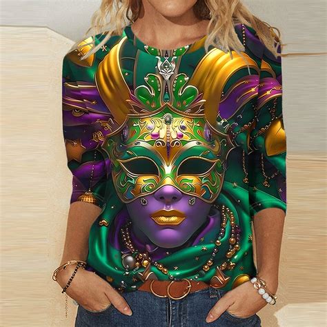 Jsaierl 2025 Mardi Gras Outfit for Women Plus Size Tops Holiday 3/4 ...