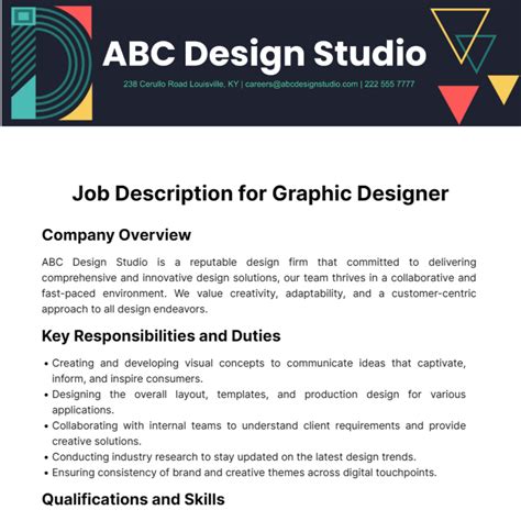 Free Job Description for Graphic Designer Template to Edit Online