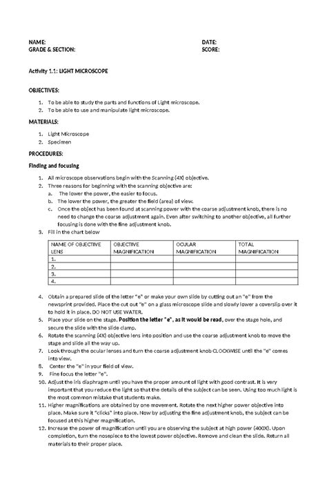 Image result for Microscope Lab Activity