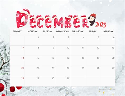 Cute Printable December 2025 Calendars » EntheosWeb