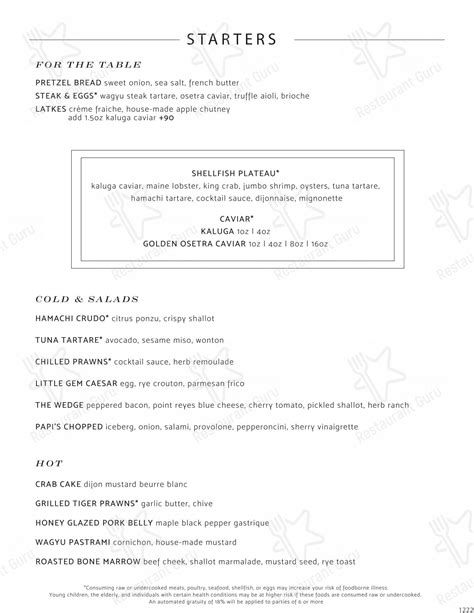 Menu at Papi Steak Las Vegas steakhouse, Las Vegas