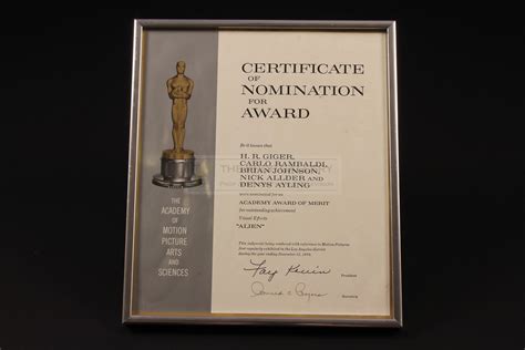 The Prop Gallery | Brian Johnson Academy Award nomination certificate