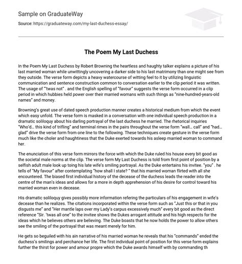 ⇉The Poem My Last Duchess Essay Example | GraduateWay