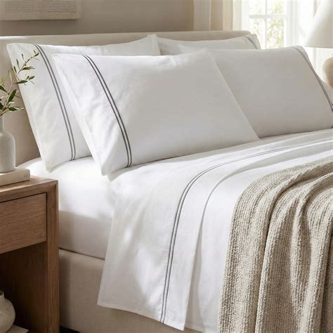 Embroidered White Organic Sheet Sets | Whites of London India – Whites ...