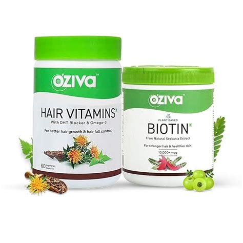 OZiva Plant Based Biotin 10000+ mcg (with Natural Sesbania Agati ...
