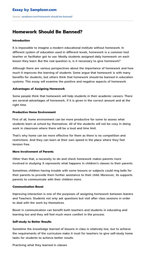 Homework Should Be Banned? Argumentative Essay on Samploon.com