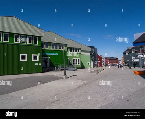 View down Imaneq Street Nuuk capital city of Greenland country's largest cultural and economic ...