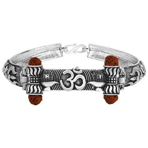 Mahi Silver Oxidised Plated Shivlinga OM Trishul Rudraksha Bracelet Ka ...