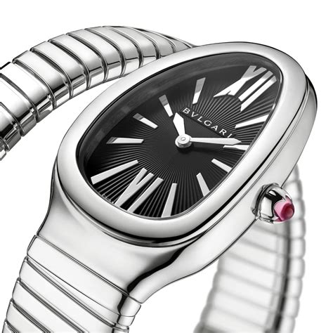 Bvlgari Stainless Steel Serpenti Tubogas 35mm Black Dial Ladies Watch ...