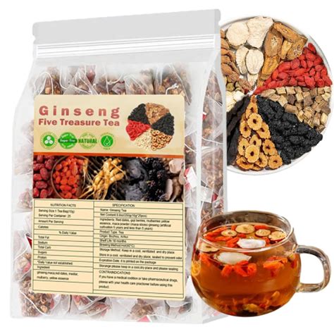 Amazon.com : Ginseng & Mulberry Herbal Tea, Ginseng Five Treasure Tea, Kidney Teas Formula Five ...