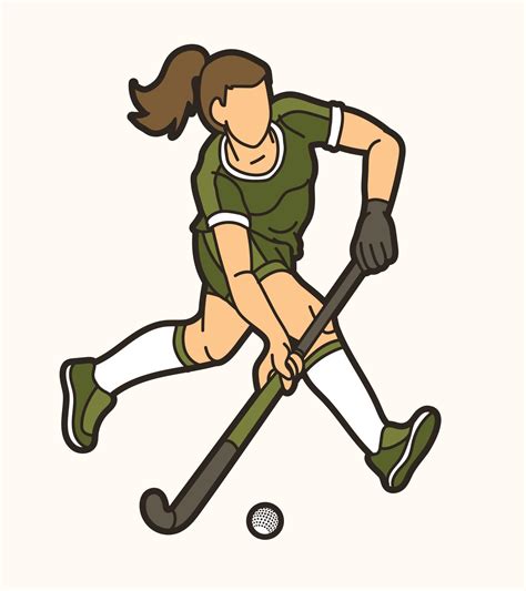Field Hockey Sport Female Player Running Action Cartoon Graphic Vector ...