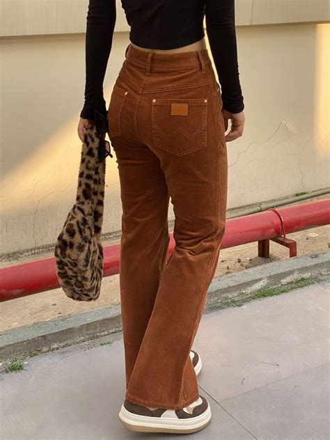Emmiol Free shipping 2026 Vintage Brown Flare Leg Pants Coffee S in ...