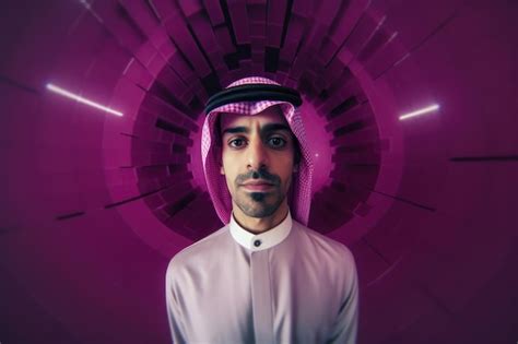 Dynamic perspective wideangle portrait of arab saudi male | Premium AI ...