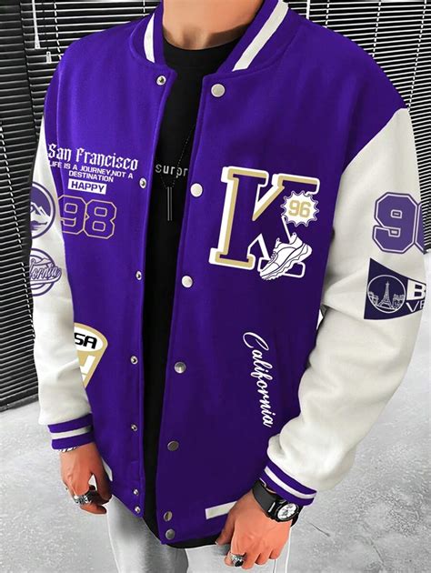Manfinity EMRG Men Letter Graphic Two Tone Varsity Jacket | SHEIN USA