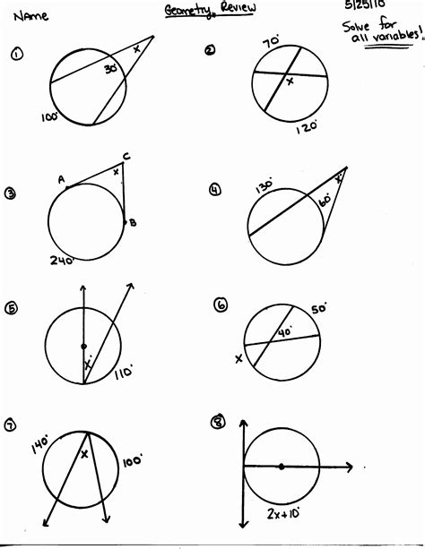 Angles In A Circle Worksheet