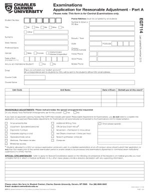 Fillable Online cdu edu Application for Reasonable Adjustment - Part A ...