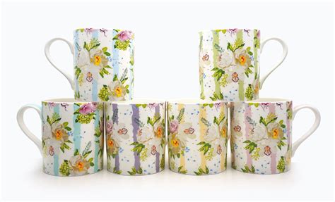 Wildflowers set of 6 fine bone china mugs - China Cave Pottery