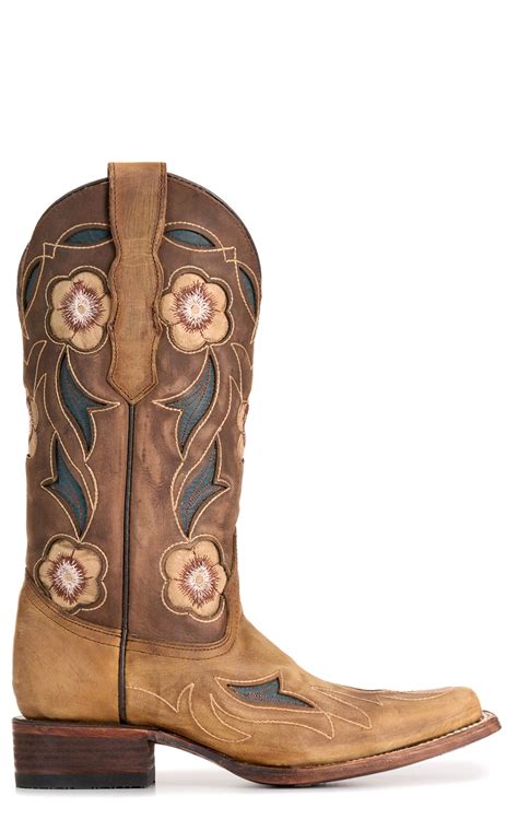 Circle G by Corral Women's Sand with Floral Inlays Square Toe Cowboy ...