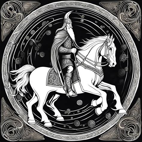 Odin and his mythical pet Sleipnir, horse with eight legs, Norse ...