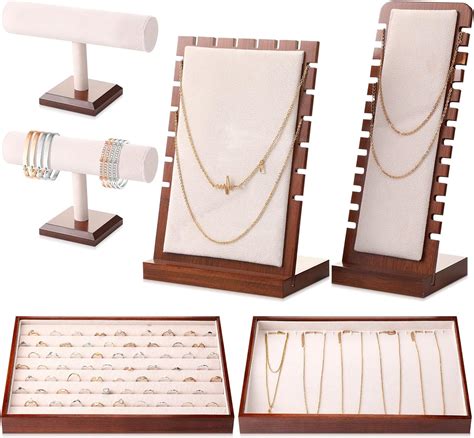 Amazon.com: 6 Pcs Large Jewelry Displays Holder Set, Wooden Necklace ...