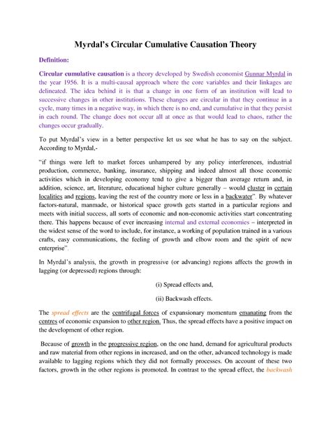Myrdal's Theory - Myrdal’s Circular Cumulative Causation Theory ...