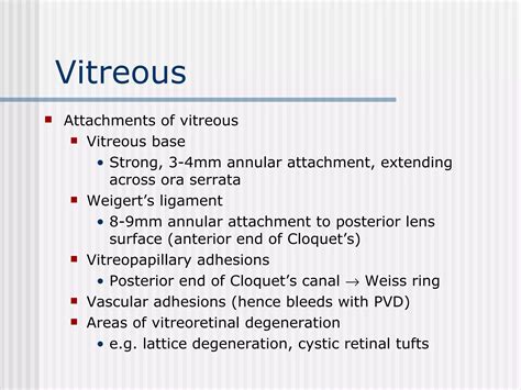 DISORDERS OF THE VITREOUS AND RETINAL DETACHMENT | PPT