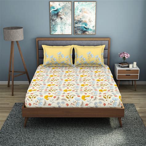 Welspun 200 TC Polycotton Bedsheet for Double Bed with 2 Pillow Cover ...