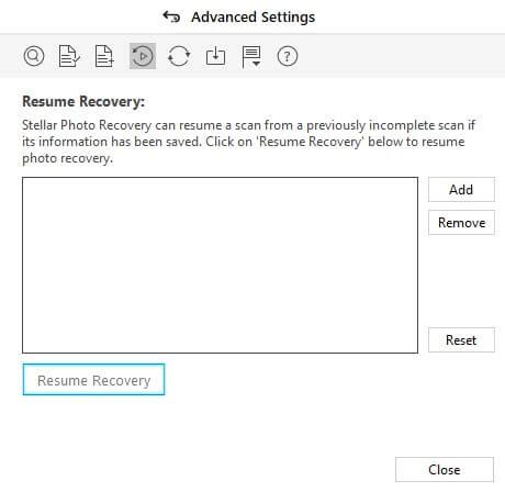 What are the Advanced Setting options of Stellar Photo Recovery software?