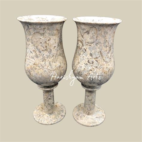 Vintage Fossil Stone Goblet Handcrafted Wine Glass Set of Two