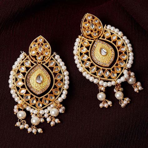 Buy ZeroKaata Mint Green Kundan And Meena Studded Brass Earrings Online