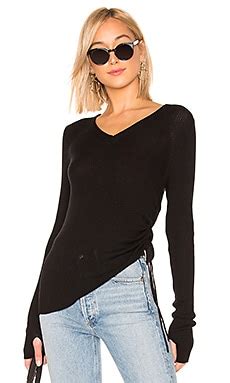 525 America Side Gather V Neck Sweater in Black | REVOLVE
