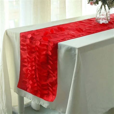 Leaf Petal Taffeta Table Runner 12"x108" Red by TableclothsFactory.com