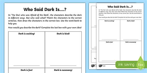 Who Said Dark Is...? Differentiated Worksheet / Worksheet Pack-Scottish,