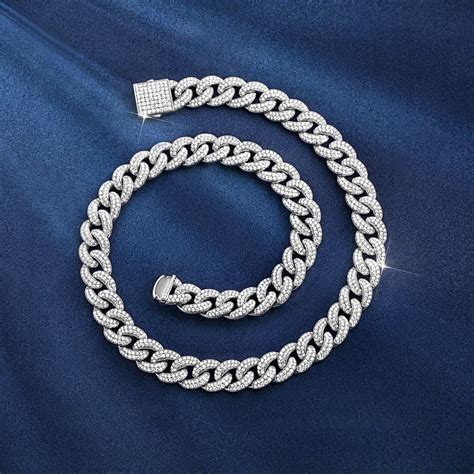 11mm Moissanite Miami Cuban Link Chain in S925 Silver - Helloice Jewelry